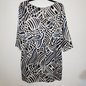 Lilli Sucre 100% Silk Knee Length Shift 3/4 Sleeve Print Dress Size Small